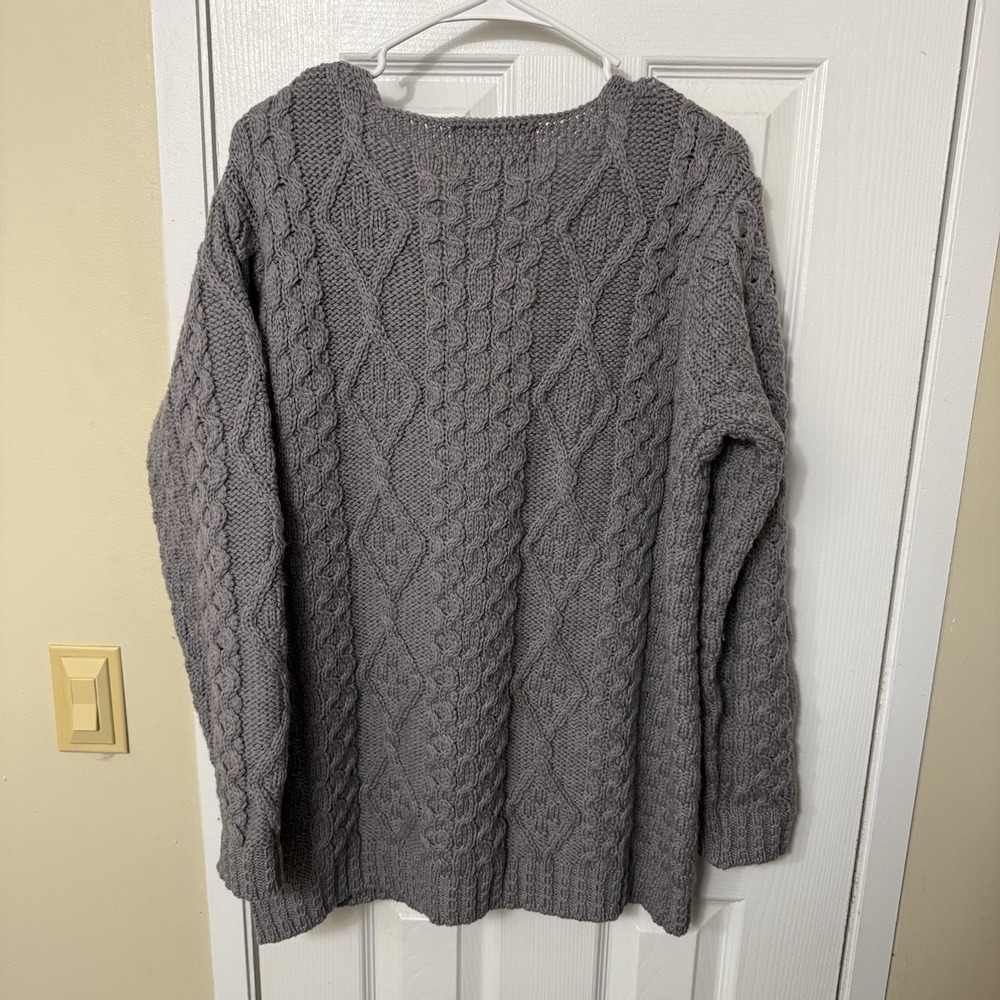 Aran Crafts Merino Wool Long Cardigan Button Ireland Women's Medium Cable Knit - Picture 2 of 4